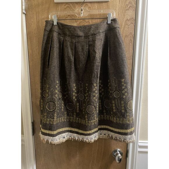 Peter Nygard Wool Embroidered Brocade Textured Skirt Removable Fur Trim Size 10 - Picture 8 of 16